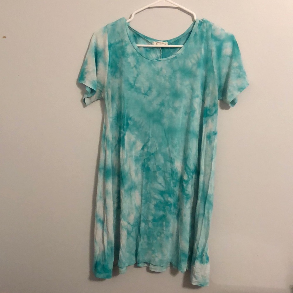 Teal tie-dye swing dress